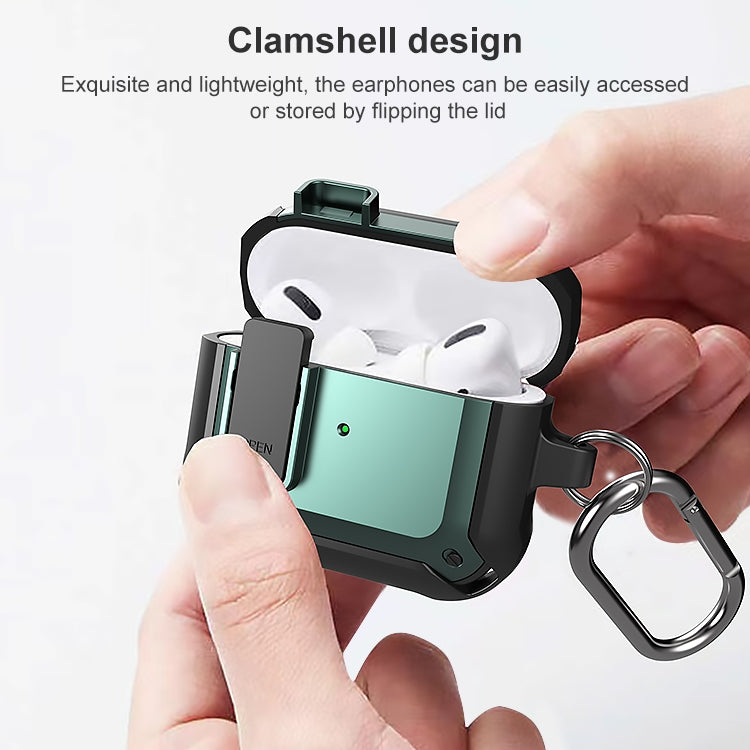 Wireless Earphones Shockproof Bumblebee Silicone Protective Case with Switch & Hook For AirPods 3(Black Green)