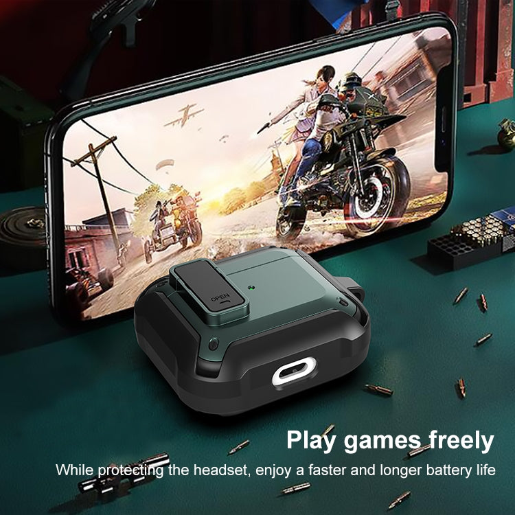 Wireless Earphones Shockproof Bumblebee Silicone Protective Case with Switch & Hook For AirPods 3(Black Green)