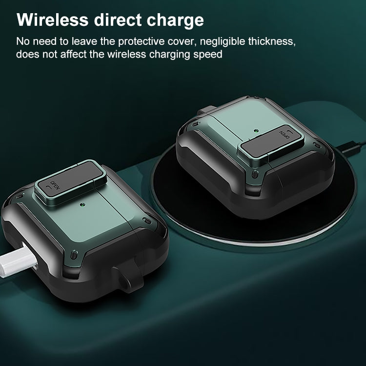Wireless Earphones Shockproof Bumblebee Silicone Protective Case with Switch & Hook For AirPods 3(Black Green)