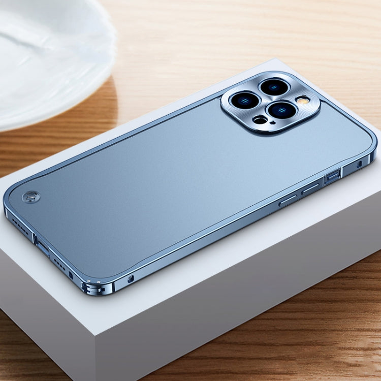 For iPhone 13 Pro Metal Frame Frosted PC Shockproof Phone Case (Ocean Blue)
