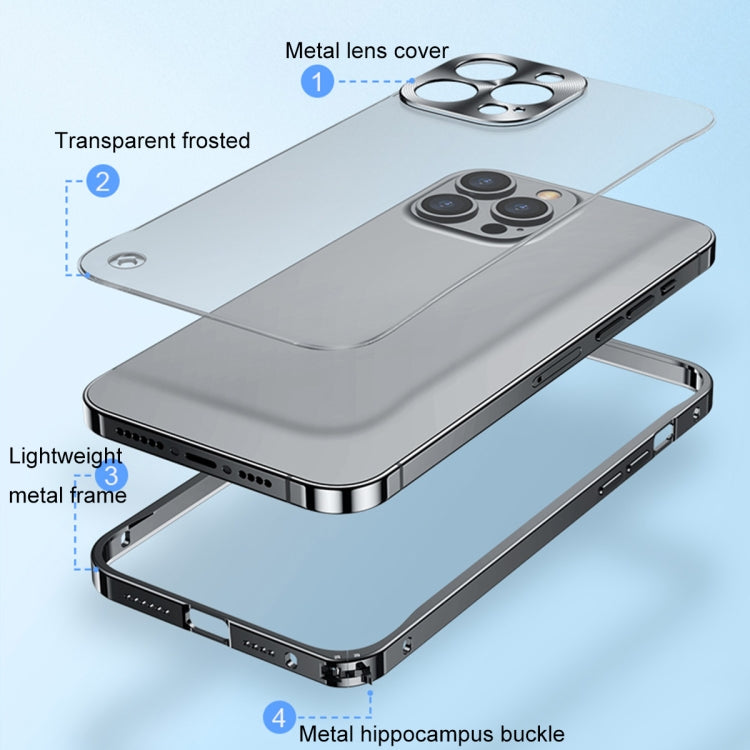 For iPhone 13 Pro Metal Frame Frosted PC Shockproof Phone Case (Ocean Blue)