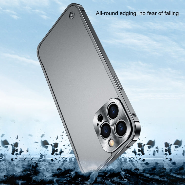 For iPhone 13 Pro Metal Frame Frosted PC Shockproof Phone Case (Ocean Blue)