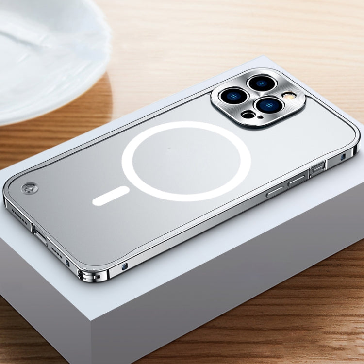 For iPhone 13 Pro Metal Frame Frosted PC Shockproof Magsafe Case (Silver)
