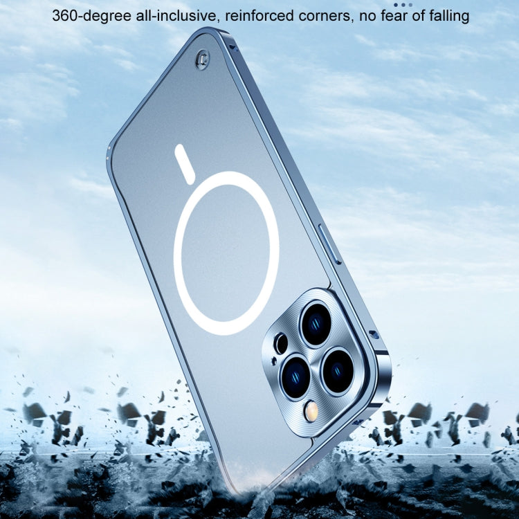 For iPhone 13 Pro Metal Frame Frosted PC Shockproof Magsafe Case (Ocean Blue)