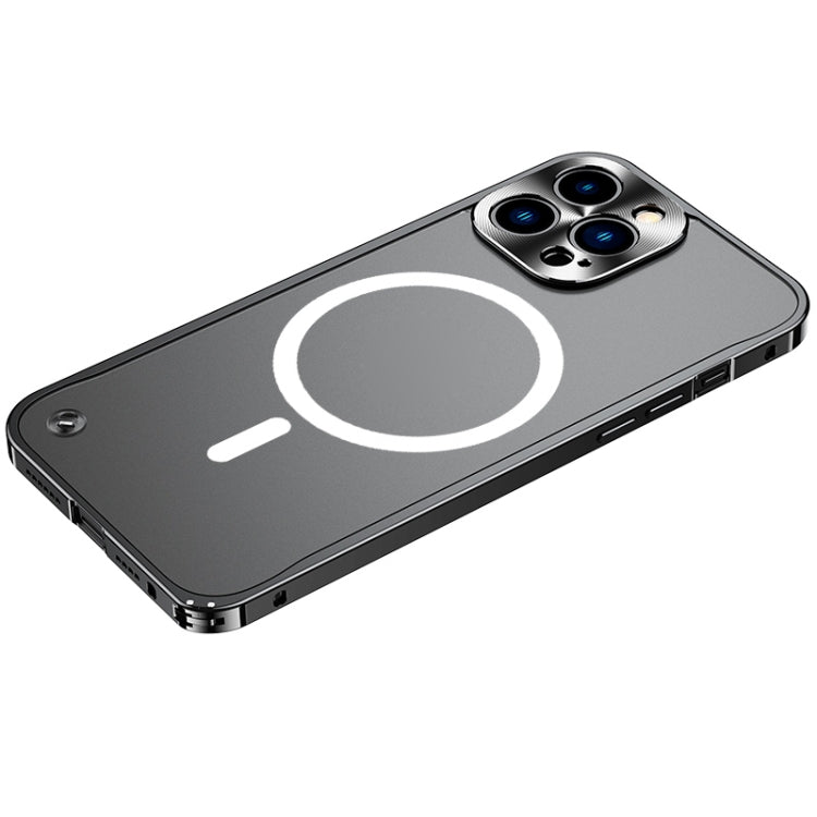 For iPhone 13 Pro Max Metal Frame Frosted PC Shockproof Magsafe Case (Black)