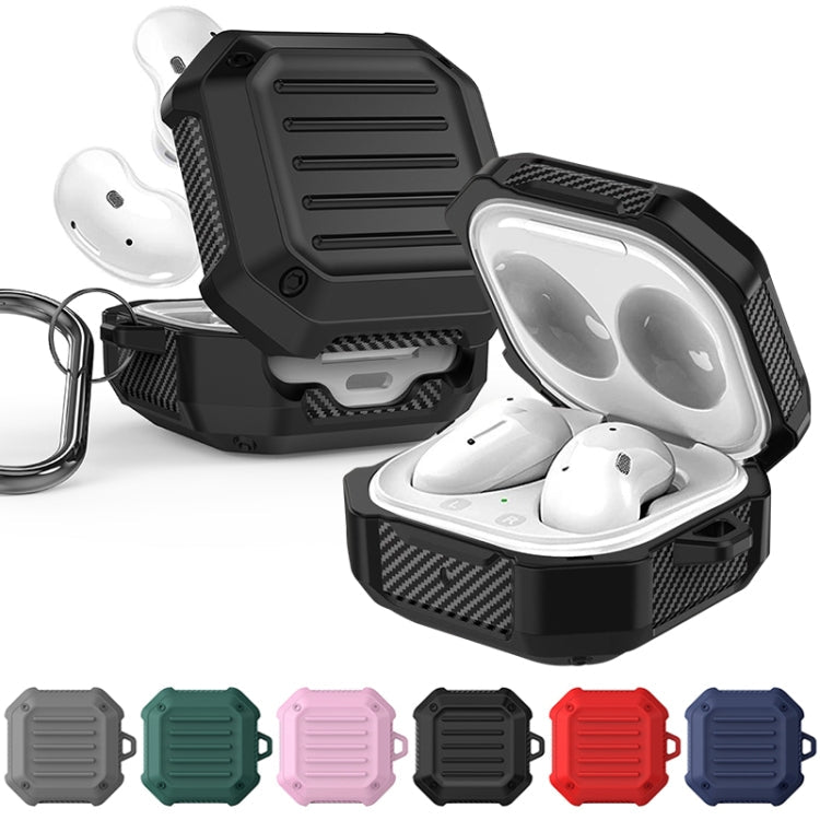 For Samsung Galaxy Buds Live / Buds 2 / Buds Pro / Buds 2 Pro Shockproof Carbon Fiber Luggage Earphone Protective Case with Hook(Black)