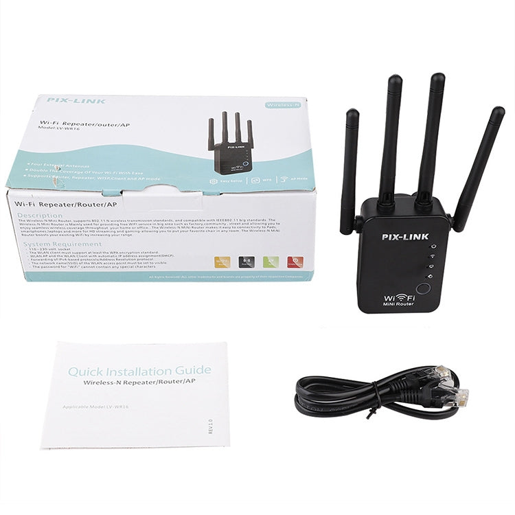 Wireless Smart WiFi Router Repeater with 4 WiFi Antennas, Plug Specification:UK Plug(Black)