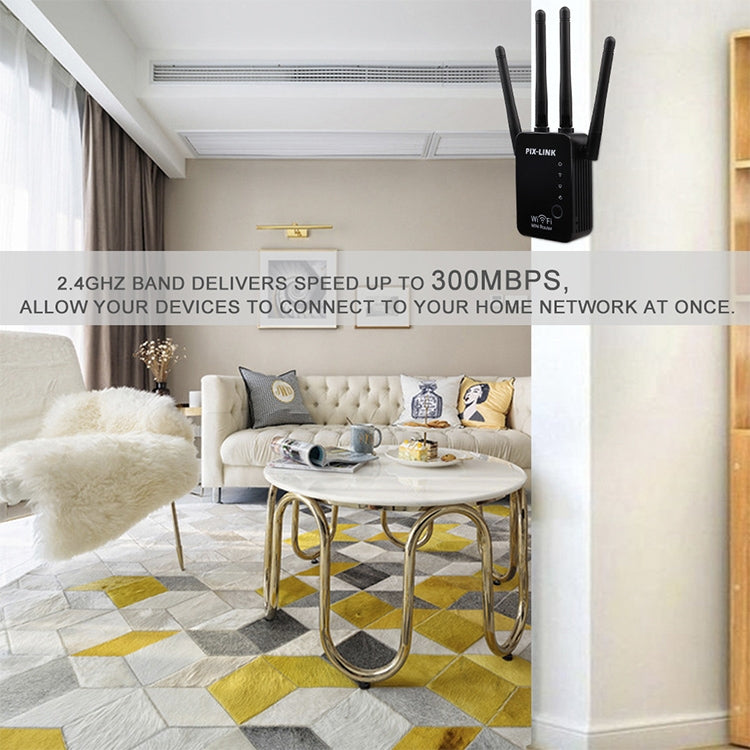Wireless Smart WiFi Router Repeater with 4 WiFi Antennas, Plug Specification:UK Plug(Black)