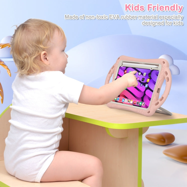 For iPad mini 6 Cute Cat King Kids Shockproof Silicone Tablet Case with Holder & Shoulder Strap & Handle(Pink)