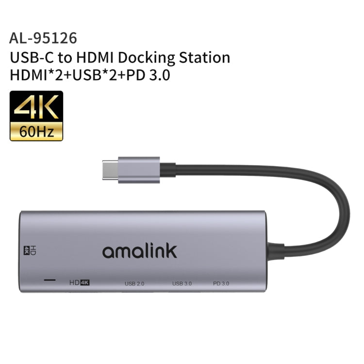 amalink 95126 Type-C / USB-C to Dual HDMI + 2 Ports USB + PD 3.0 Multi-function HUB, 95126