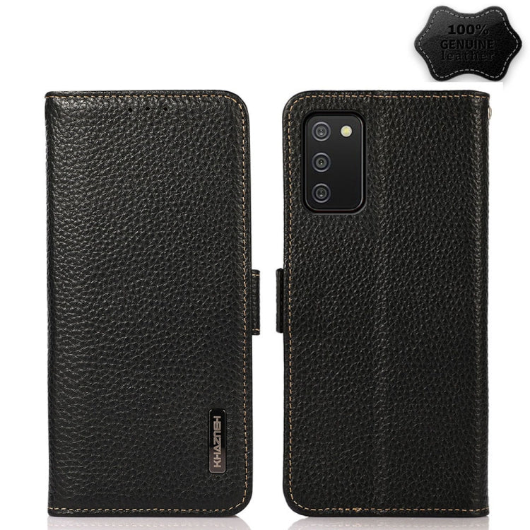 KHAZNEH Side-Magnetic Litchi Genuine Leather RFID Phone Case, For Samsung Galaxy A02s EU Version, For Samsung Galaxy A02s Global Version, For Samsung Galaxy A03s 166mm Version, For Samsung Galaxy A12 5G, For Samsung Galaxy A22 4G                       ...