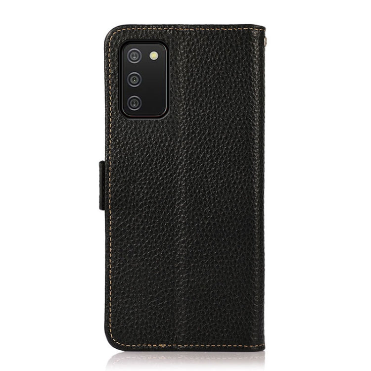 KHAZNEH Side-Magnetic Litchi Genuine Leather RFID Phone Case, For Samsung Galaxy A02s EU Version, For Samsung Galaxy A02s Global Version, For Samsung Galaxy A03s 166mm Version, For Samsung Galaxy A12 5G, For Samsung Galaxy A22 4G                       ...