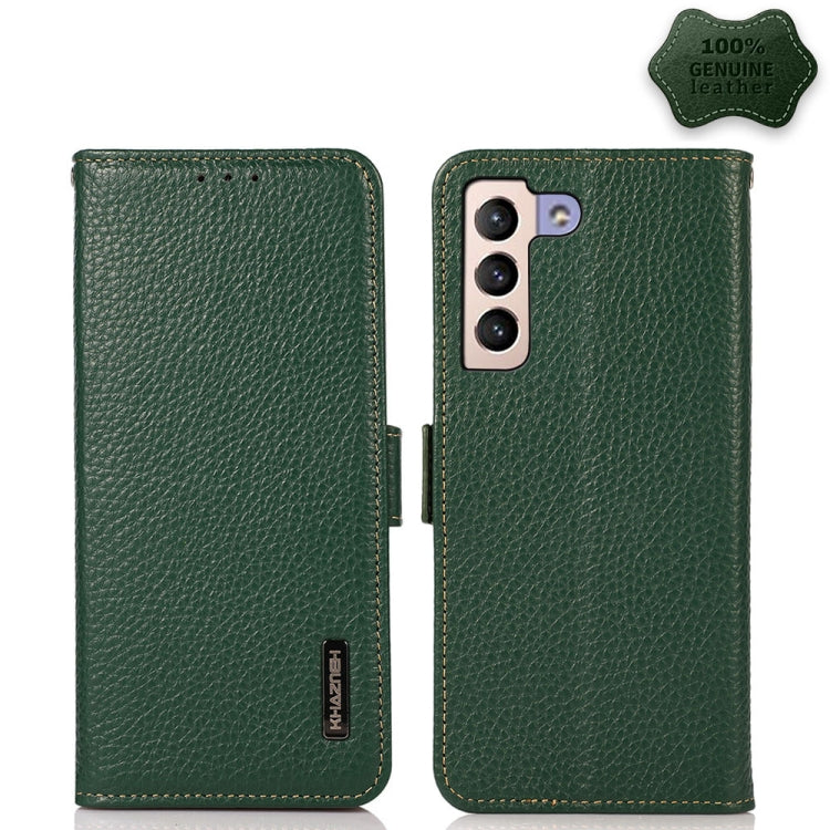 KHAZNEH Side-Magnetic Litchi Genuine Leather RFID Phone Case, For Samsung Galaxy S21 Ultra 5G, For Samsung Galaxy S22+ 5G, For Samsung Galaxy S22 5G, For Samsung Galaxy S22 Ultra 5G, For Samsung Galaxy Xcover 5, For Samsung Galaxy A03 164mm Version