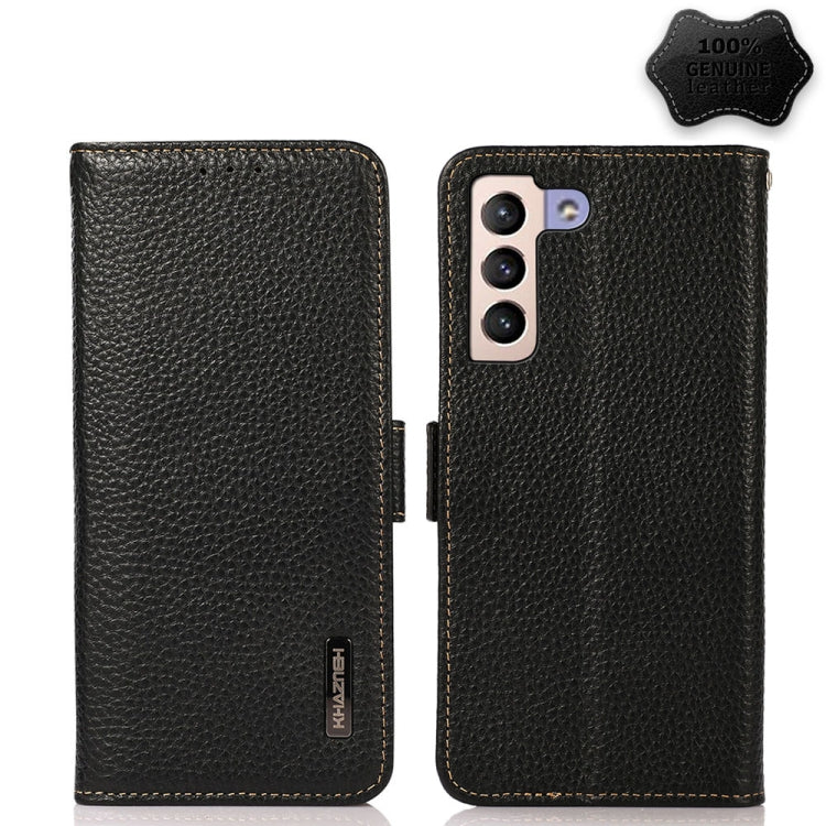 KHAZNEH Side-Magnetic Litchi Genuine Leather RFID Phone Case, For Samsung Galaxy S21 Ultra 5G, For Samsung Galaxy S22+ 5G, For Samsung Galaxy S22 5G, For Samsung Galaxy S22 Ultra 5G, For Samsung Galaxy Xcover 5, For Samsung Galaxy A03 164mm Version