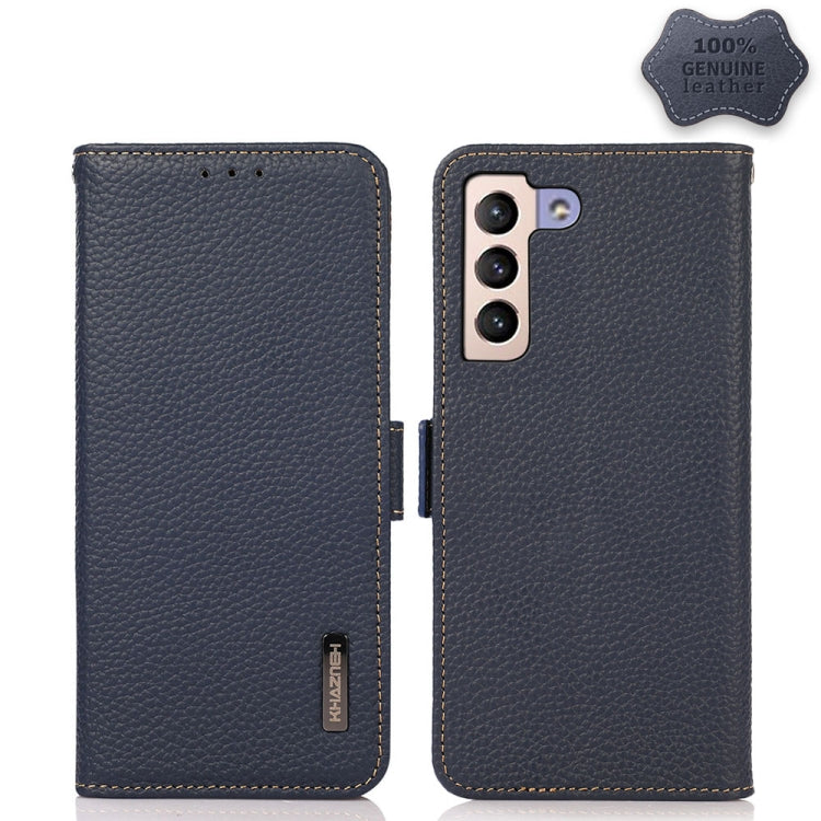 KHAZNEH Side-Magnetic Litchi Genuine Leather RFID Phone Case, For Samsung Galaxy S21 Ultra 5G, For Samsung Galaxy S22+ 5G, For Samsung Galaxy S22 5G, For Samsung Galaxy S22 Ultra 5G, For Samsung Galaxy Xcover 5, For Samsung Galaxy A03 164mm Version