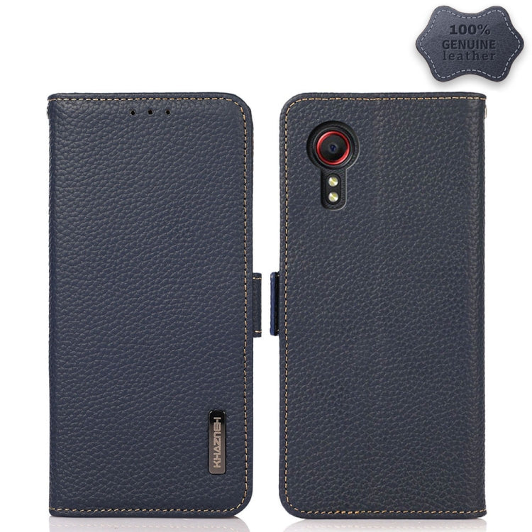 KHAZNEH Side-Magnetic Litchi Genuine Leather RFID Phone Case, For Samsung Galaxy S21 Ultra 5G, For Samsung Galaxy S22+ 5G, For Samsung Galaxy S22 5G, For Samsung Galaxy S22 Ultra 5G, For Samsung Galaxy Xcover 5, For Samsung Galaxy A03 164mm Version
