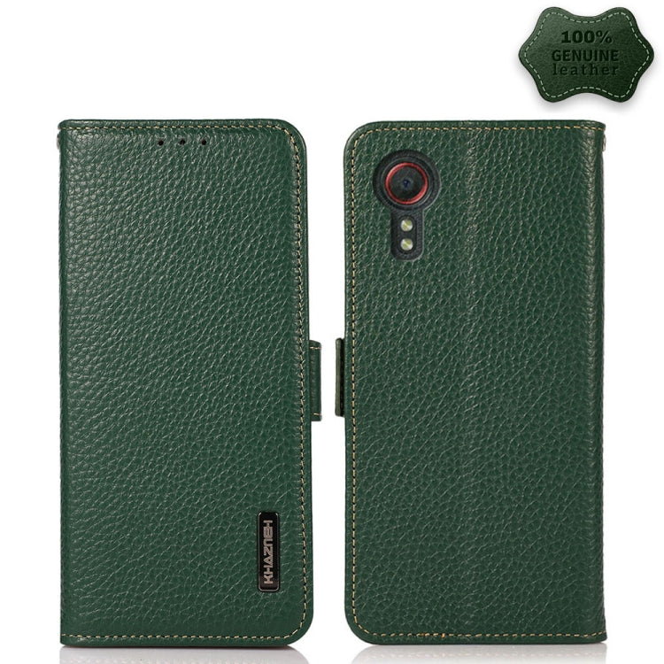 KHAZNEH Side-Magnetic Litchi Genuine Leather RFID Phone Case, For Samsung Galaxy S21 Ultra 5G, For Samsung Galaxy S22+ 5G, For Samsung Galaxy S22 5G, For Samsung Galaxy S22 Ultra 5G, For Samsung Galaxy Xcover 5, For Samsung Galaxy A03 164mm Version