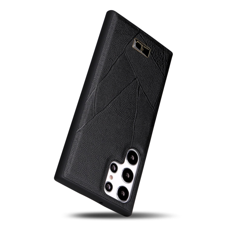 Fierre Shann Leather Texture Phone Back Cover Case, For Samsung Galaxy S22 Ultra 5G