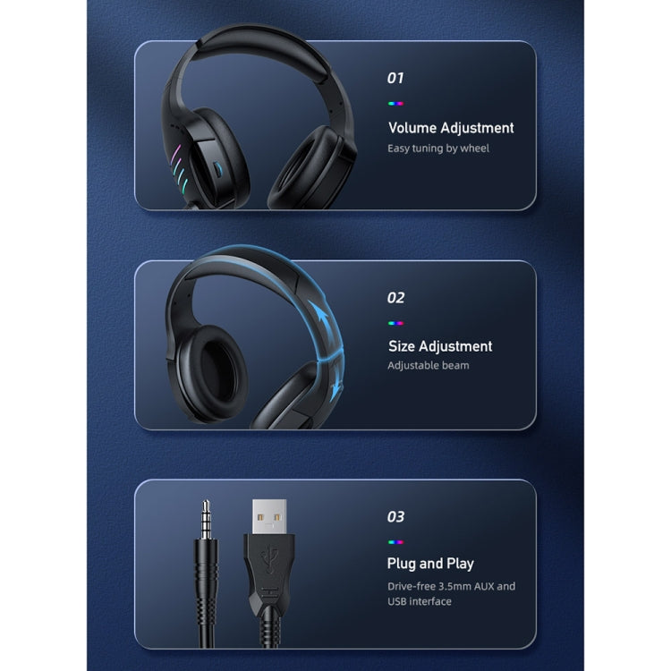 awei GM-5 USB + 3.5mm Ambient Light Gaming Wired Headset with Microphone(Black)