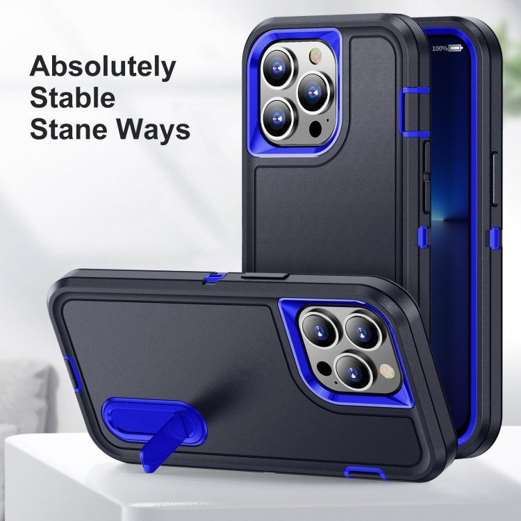 For iPhone 11 Pro 3 in 1 Rugged Holder Phone Case (Dark Blue+Sapphire Blue)
