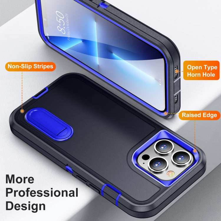 For iPhone 11 Pro 3 in 1 Rugged Holder Phone Case (Dark Blue+Sapphire Blue)