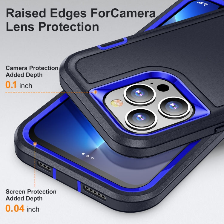 For iPhone 11 Pro 3 in 1 Rugged Holder Phone Case (Dark Blue+Sapphire Blue)