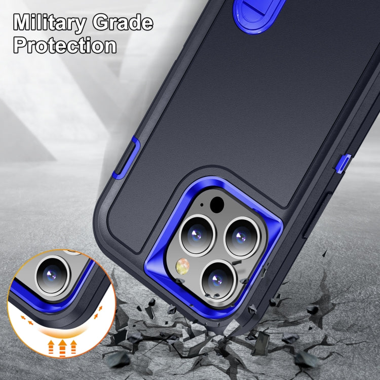 For iPhone 11 Pro 3 in 1 Rugged Holder Phone Case (Dark Blue+Sapphire Blue)