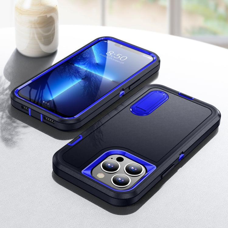 For iPhone 11 Pro 3 in 1 Rugged Holder Phone Case (Dark Blue+Sapphire Blue)