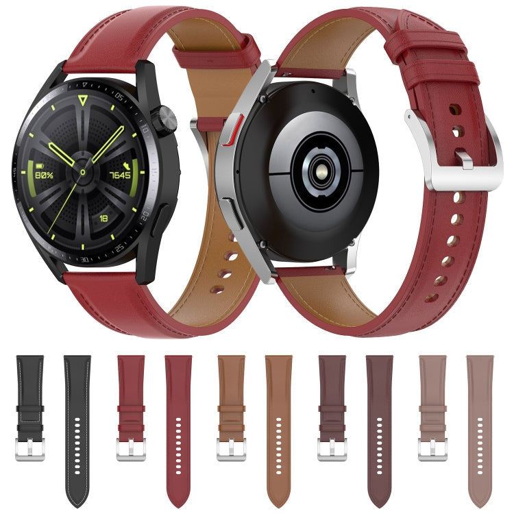 22mm Genuine Leather Watch Band for Huawei Watch GT3 46mm/GT2 46mm/Samsung Galaxy Watch3 45mm(Light Brown)