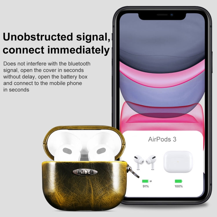 Oil Wax Leather Texture Earphone Protective Case with Hang Buckle For AirPods 1 / 2(Blue)