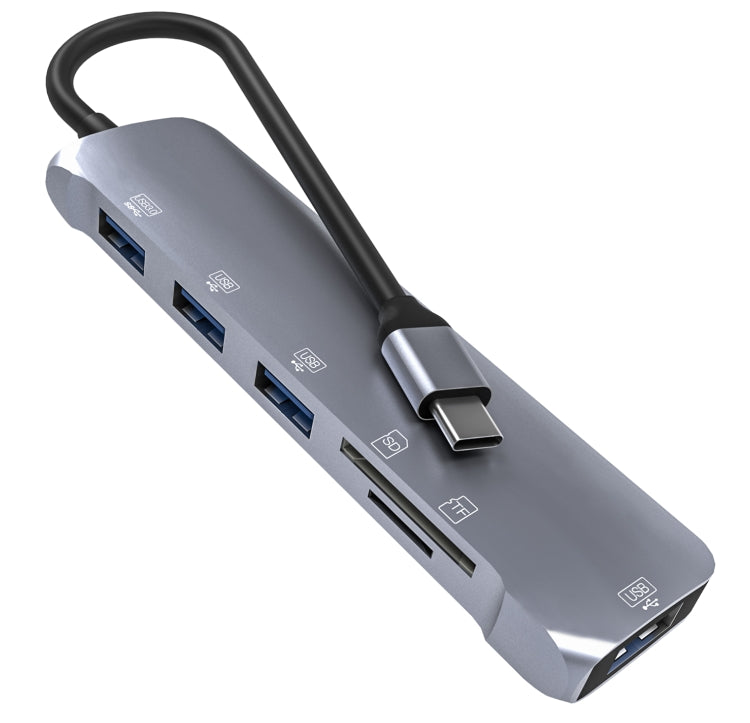 NK-3043H 6 in 1 USB-C / Type-C to TF / SD Card Slot  USB 3.0  3 USB 2.0 Female Adapter