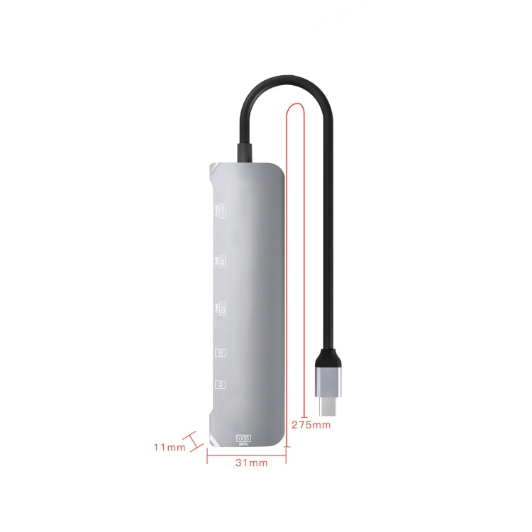 NK-3043H 6 in 1 USB-C / Type-C to TF / SD Card Slot  USB 3.0  3 USB 2.0 Female Adapter