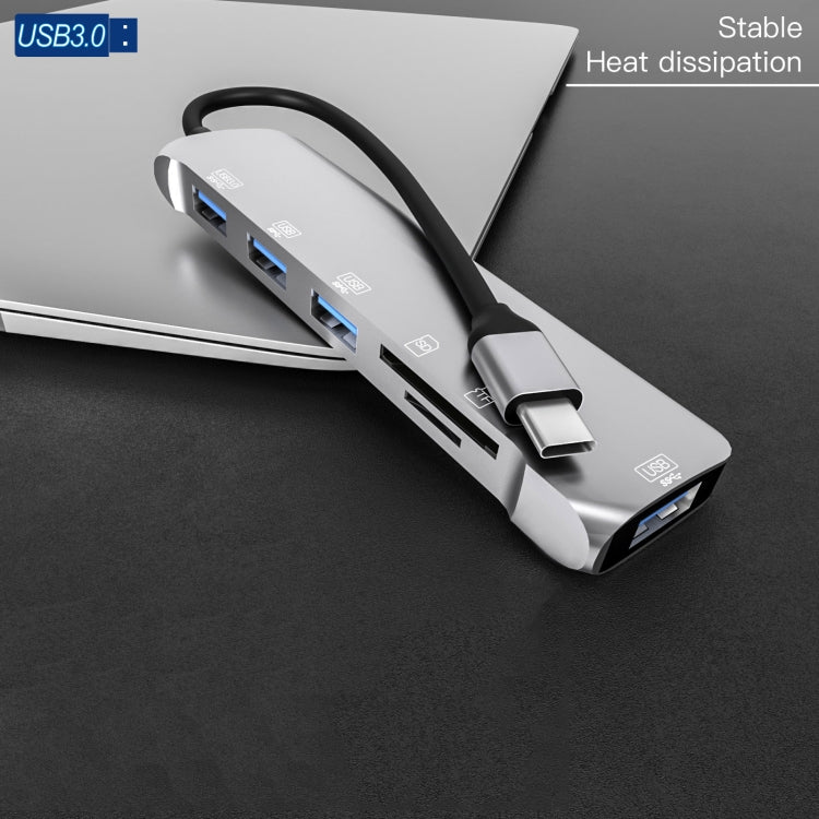 NK-3043H 6 in 1 USB-C / Type-C to TF / SD Card Slot  USB 3.0  3 USB 2.0 Female Adapter