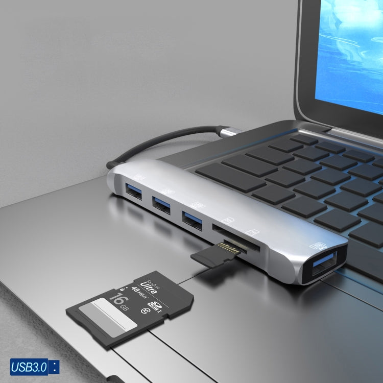 NK-3043H 6 in 1 USB-C / Type-C to TF / SD Card Slot  USB 3.0  3 USB 2.0 Female Adapter
