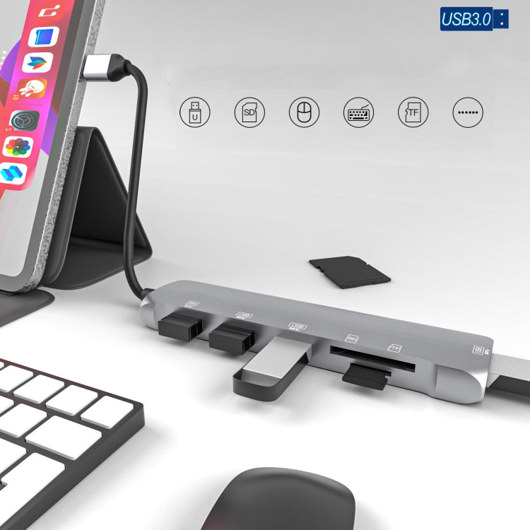 NK-3043H 6 in 1 USB-C / Type-C to TF / SD Card Slot  USB 3.0  3 USB 2.0 Female Adapter