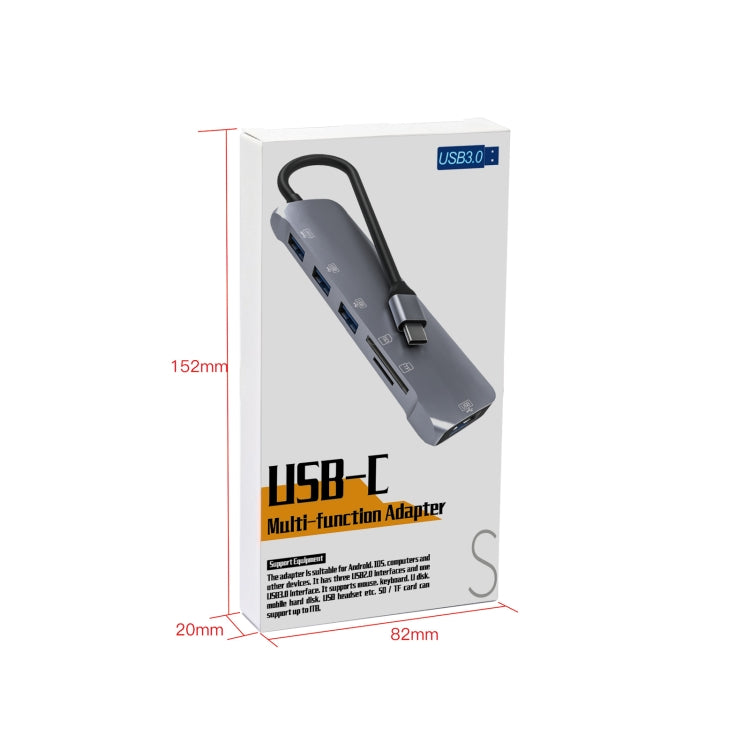 NK-3043H 6 in 1 USB-C / Type-C to TF / SD Card Slot  USB 3.0  3 USB 2.0 Female Adapter