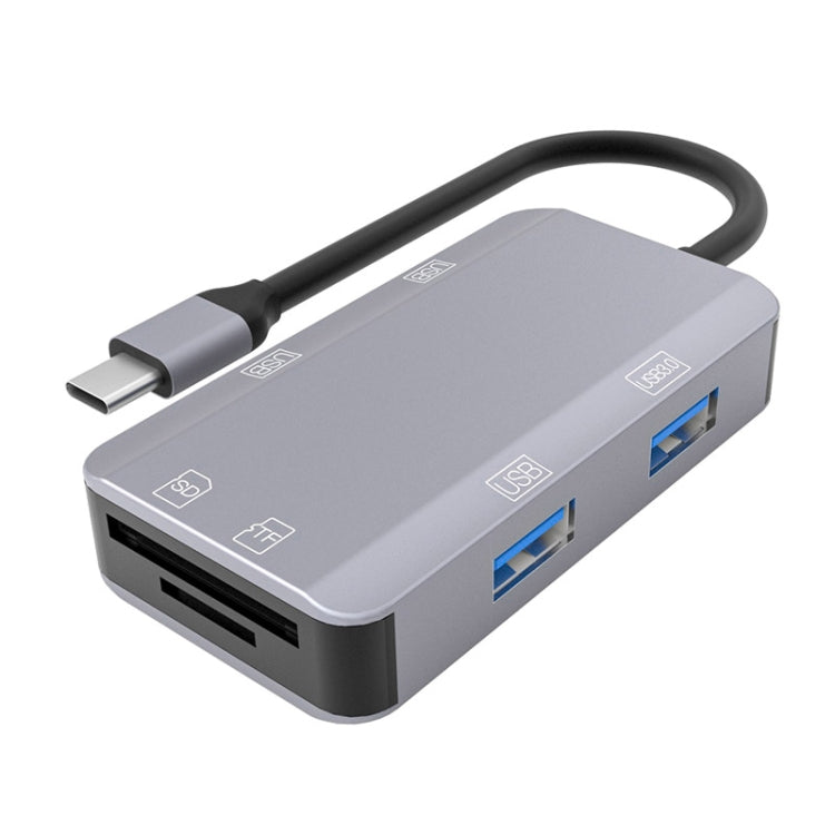 NK-3049H 6 in 1 USB-C / Type-C to TF / SD Card Slot  USB 3.0  3 USB 2.0 Female Adapter(Space Grey)