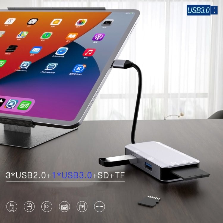 NK-3049H 6 in 1 USB-C / Type-C to TF / SD Card Slot  USB 3.0  3 USB 2.0 Female Adapter(Space Grey)