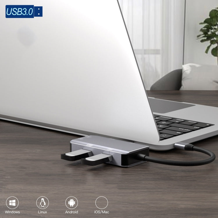 NK-3049H 6 in 1 USB-C / Type-C to TF / SD Card Slot  USB 3.0  3 USB 2.0 Female Adapter(Space Grey)
