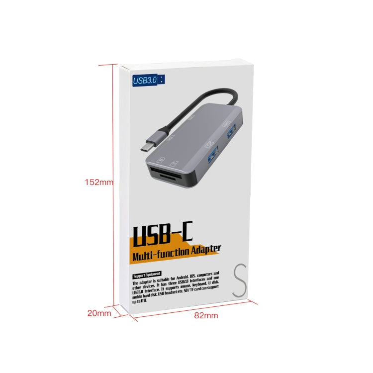 NK-3049H 6 in 1 USB-C / Type-C to TF / SD Card Slot  USB 3.0  3 USB 2.0 Female Adapter(Space Grey)