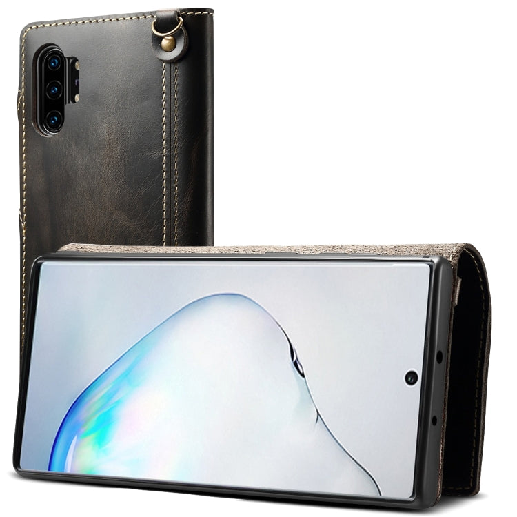 Denior Oil Wax Cowhide Magnetic Button Horizontal Flip Leather Case with Card Slots & Wallet, For Galaxy Note 10 Plus, For iPhone 11, For iPhone 11 Pro, For iPhone 11 Pro Max