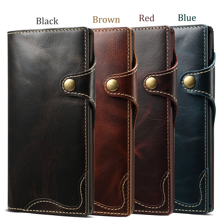 Denior Oil Wax Cowhide Magnetic Button Horizontal Flip Leather Case with Card Slots & Wallet, For Galaxy Note 10 Plus, For iPhone 11, For iPhone 11 Pro, For iPhone 11 Pro Max