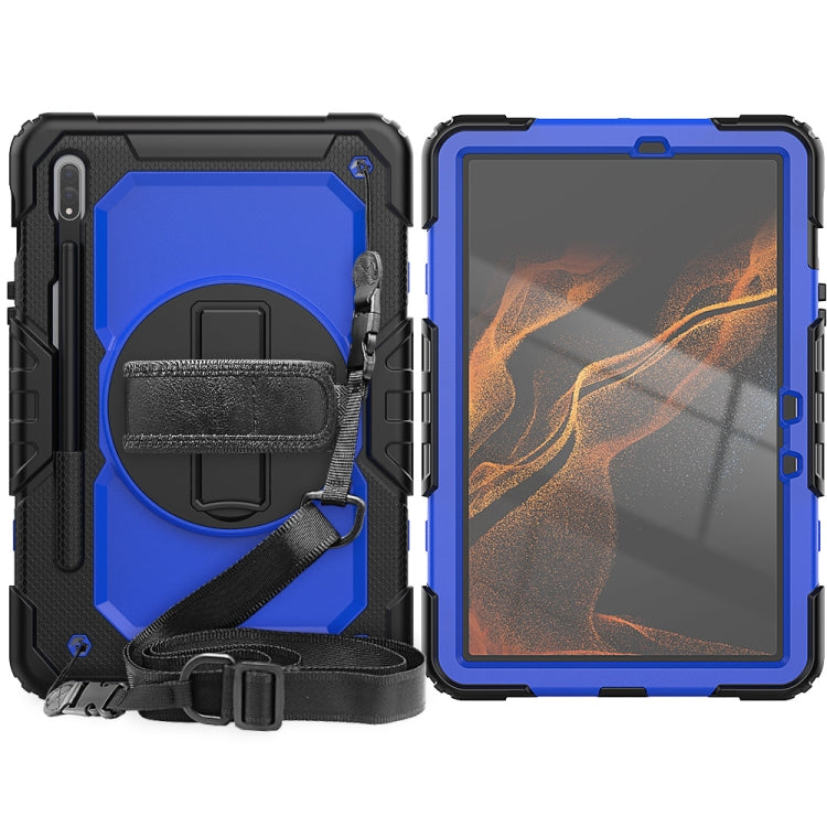For Samsung Galaxy Tab S8 11 inch SM-X700 Silicone + PC Tablet Case with Shoulder Strap(Black+Dark Blue)