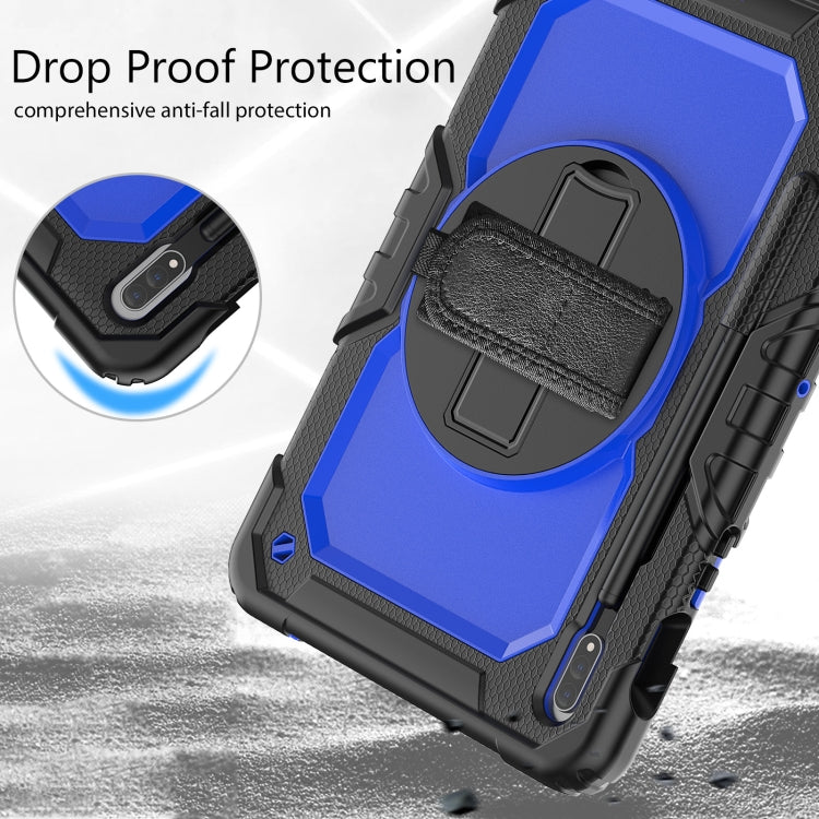 For Samsung Galaxy Tab S8 11 inch SM-X700 Silicone + PC Tablet Case with Shoulder Strap(Black+Dark Blue)