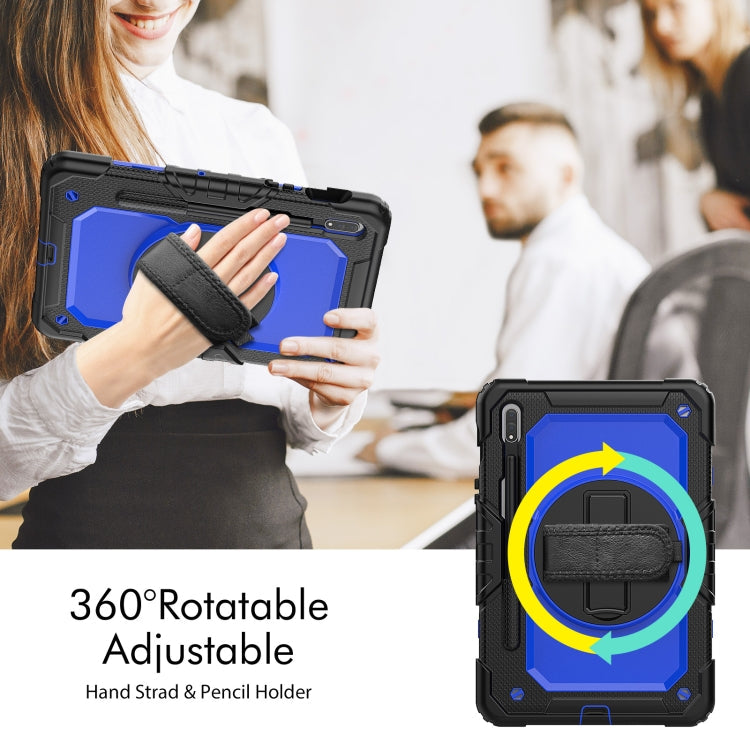 For Samsung Galaxy Tab S8 11 inch SM-X700 Silicone + PC Tablet Case with Shoulder Strap(Black+Dark Blue)