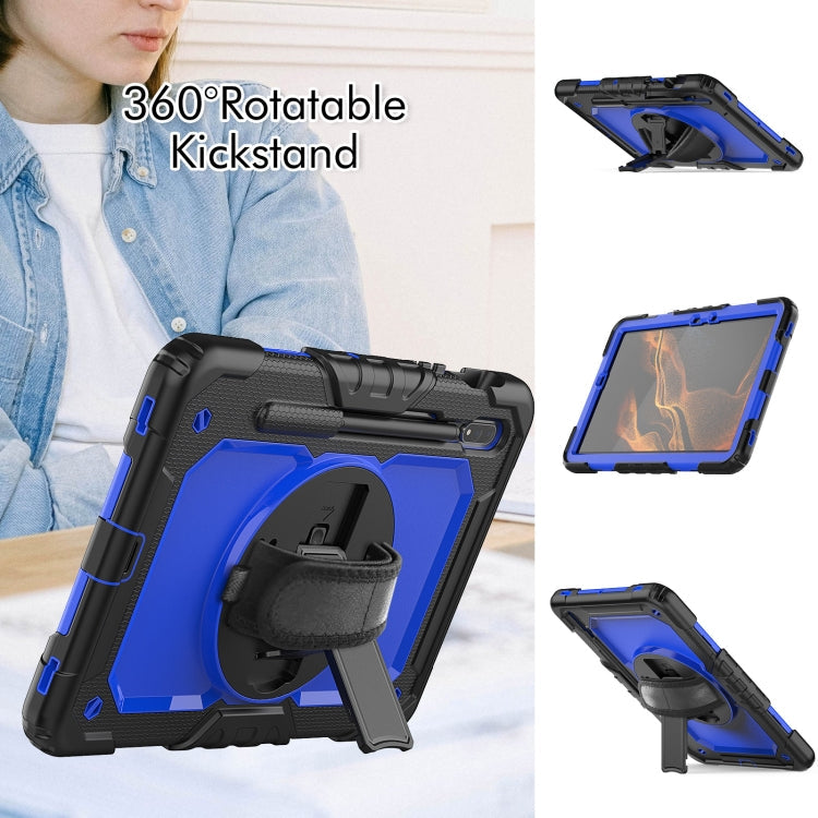 For Samsung Galaxy Tab S8 11 inch SM-X700 Silicone + PC Tablet Case with Shoulder Strap(Black+Dark Blue)