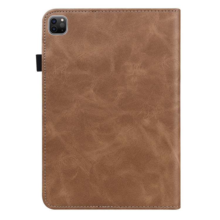 For iPad Pro 12.9 2022 / 2021 / 2020 / 2018 Solid Color Embossed Striped Leather Case(Brown)