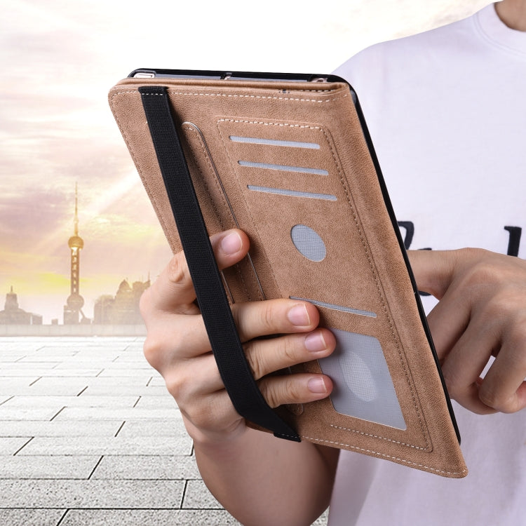 For iPad Pro 12.9 2022 / 2021 / 2020 / 2018 Solid Color Embossed Striped Leather Case(Brown)