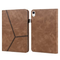 For iPad mini 6 / mini 2024 Solid Color Embossed Striped Leather Case(Brown)