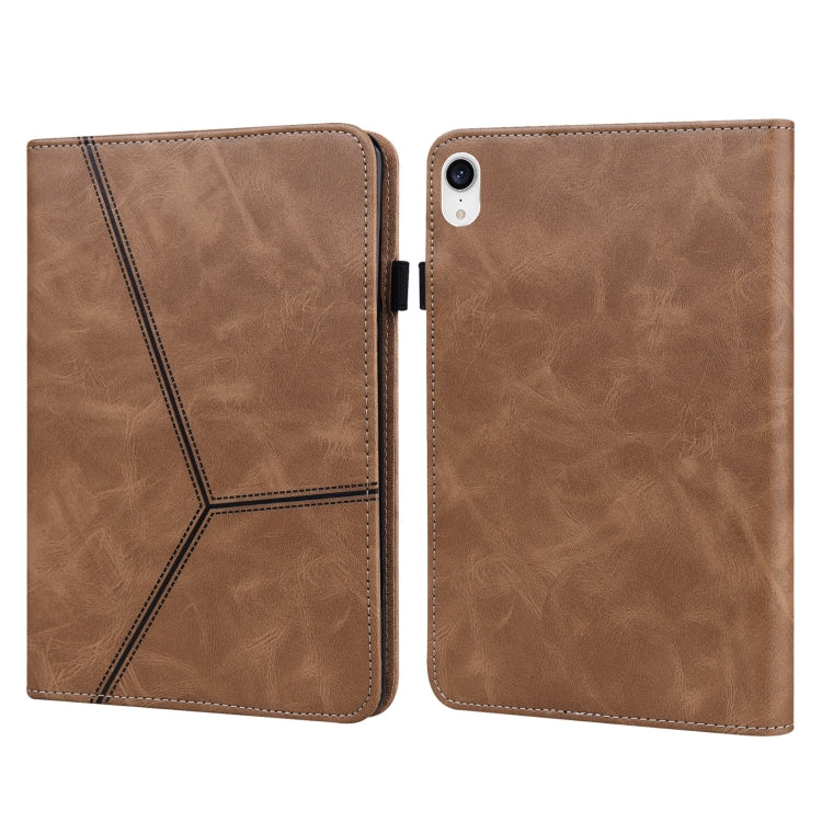 For iPad mini 6 / mini 2024 Solid Color Embossed Striped Leather Case(Brown)